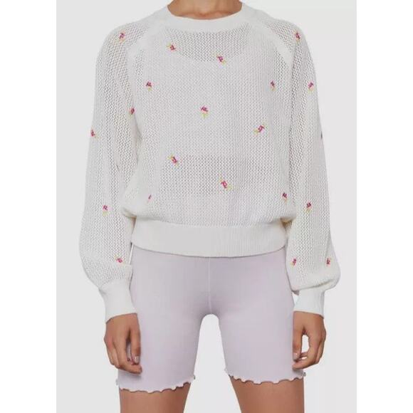 Spiritual Gangster Sweaters - Spiritual Gangster Ivory Airy Mesh Floral Embroidered Sweater Size XS